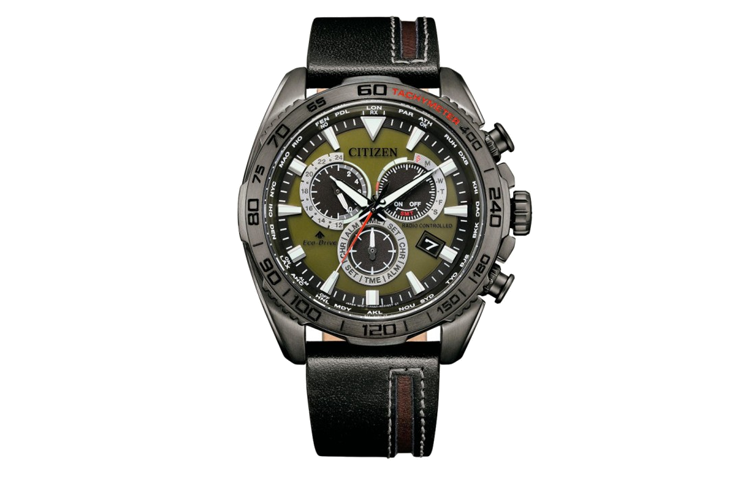 CITIZEN Calendar Light Powered Quartz Movement Genuine Leather Strap Watch Men's Watches Green Dial
