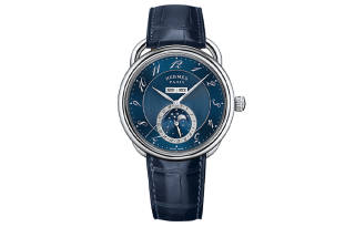 HERMES Arceau Grande Lune Wrist Watches Automatic Mechanical Movement Genuine Leather Strap Blue Dial Men's Watches