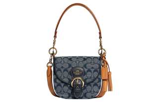 COACH Kleo Canvas With Leather Shoulder Bag Women's Dark Blue & Black