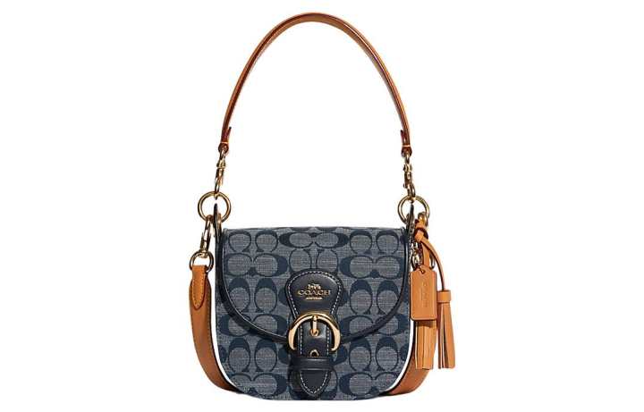 COACH COACH Kleo Canvas With Leather Shoulder Bag Women's Dark Blue & Black