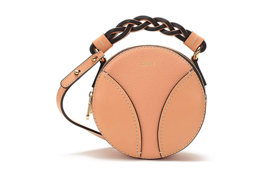 Chloé Chloe Cow Leather Small Round Bag, Portable Crossbody Bag, Shoulder Bag Mini Women's Peach Blossom Orange