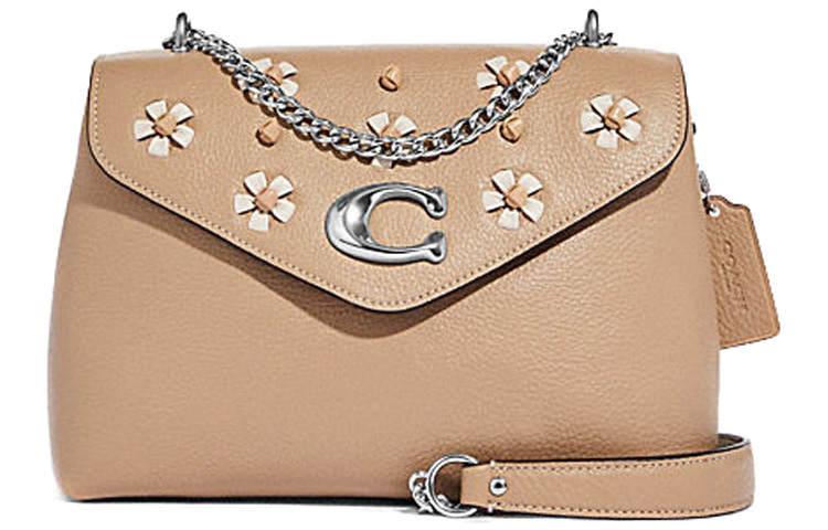 COACH Polished Leather Shoulder Bag Women's Milk Tea