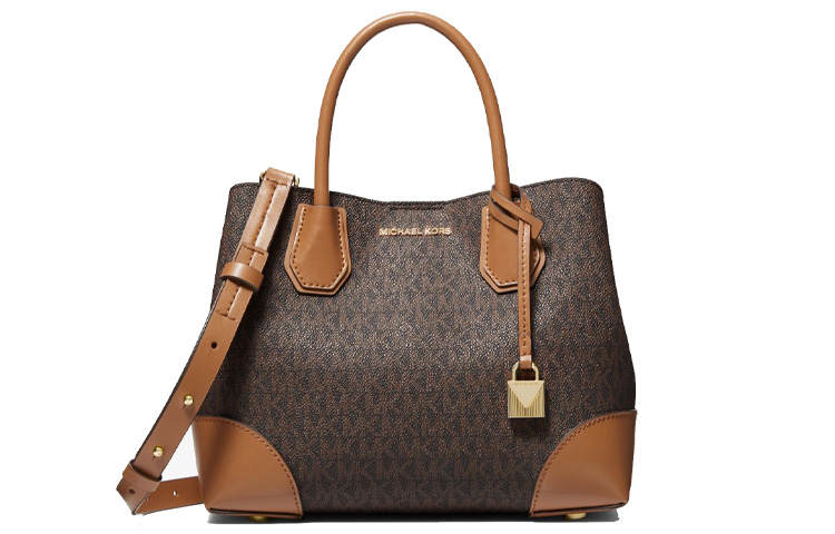 MICHAEL KORS Coated Canvas Croissant Bag, One Shoulder Handbag Small Women's Acorn Brown