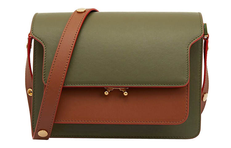 MARNI Trunk Calfskin Crossbody Bag, Shoulder Bag Women's Green & Brick Red