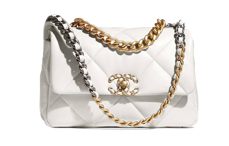 CHANEL 19Bag Sheepskin Portable Crossbody Bag, Shoulder Bag Small Women's Pure White