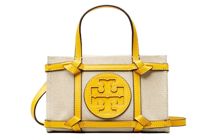 TORY BURCH Ella Zip Closure Canvas Tote Bag, Shopping Bag, Canvas Bag, Shoulder Bag, Handbag Mini Women's Yellow