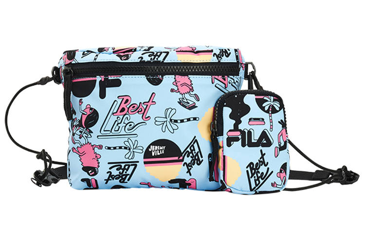 FILA FUSION X Jeremyville Collaboration Fashion Fabric Crossbody Bags Unisex Light Pale Blue