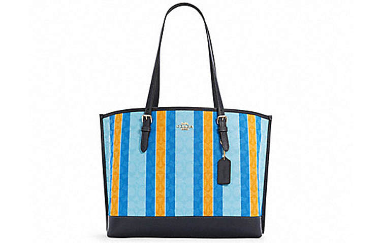 COACH Fabric With Leather Tote Bag, Shopping Bag, Handbag, Shoulder Bag 34 Women's Yellow & Blue Mixed Color