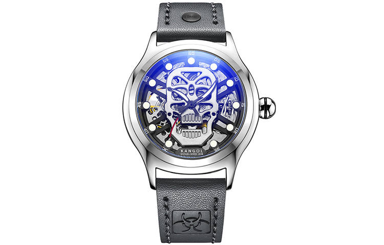 KANGOL Automatic Mechanical Movement Genuine Leather Strap Watch Men's Watches Skeleton Dial K102 WZF186 BLACK