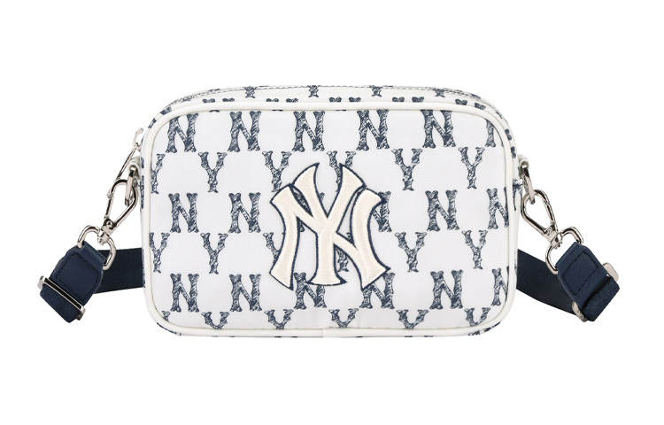 MLB Monogram Collection Nylon Fabric Camera Bag, Fanny Pack, Crossbody Bag, Shoulder Bag Unisex Blue White