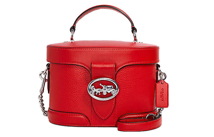 COACH Georgie Leather Box Bag, Wine God Bag, Handbag, Shoulder Bag, Crossbody Bag Small Women's Red