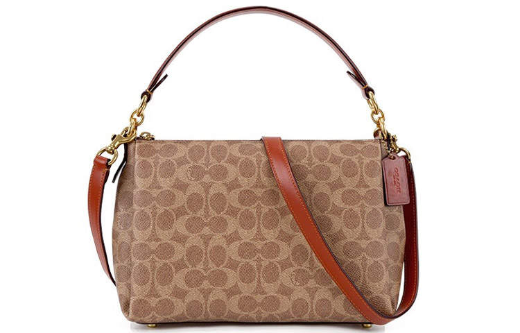 COACH Shay PVC With Leather Shoulder Bag, Crossbody Bag, Handbag Large Women's Caramel Khaki