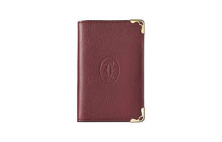 CARTIER Calfskin Card Holder Women's Burgundy