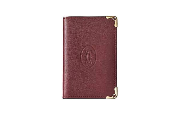 CARTIER Calfskin Card Holder Women's Burgundy