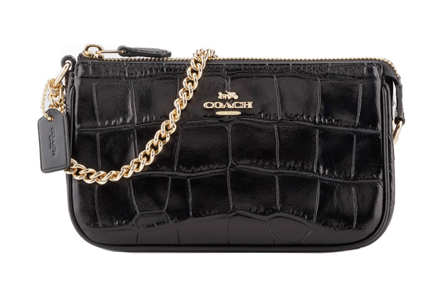 COACH Cow Leather Shoulder Bag Pochette One Shoulder Crossbody Clutch Large Women's Black