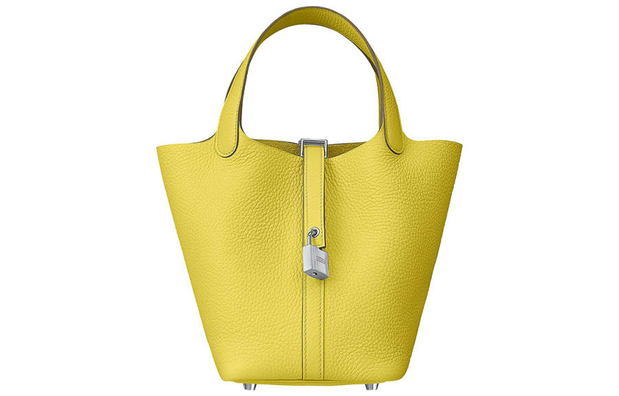 HERMES Picotin Lock Clemence Bullock Leather Basket Bag, Bucket Bag, Handbag 18 Women's 9R Lime Lemon