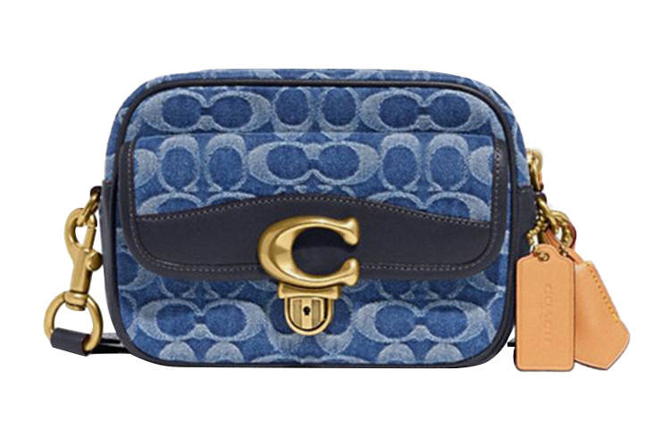 COACH Studio Denim With Cow Leather Camera Bag, Shoulder Bag, Crossbody Bag Medium Men's Blue