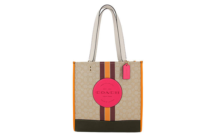 COACH Dempsey Canvas With Leather Tote Bag, Shopping Bag, Handbag, Shoulder Bag Large Women's