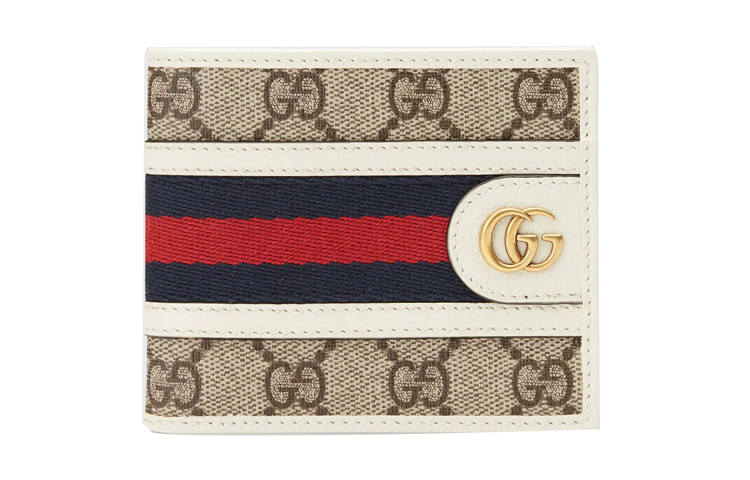 GUCCI Ophidia Canvas With Leather Short Wallet Men's Ebony & White