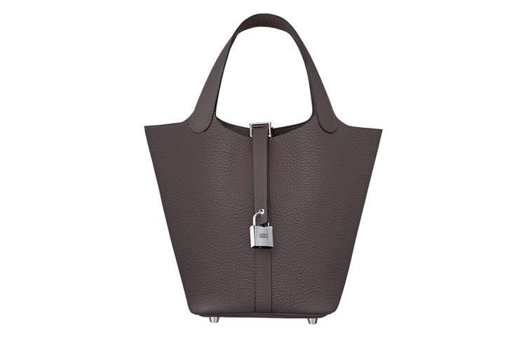 HERMES Picotin Lock Clemence Bullock Leather Basket Bag, Bucket Bag, Handbag 18 Women's 46 Ebene Ebony