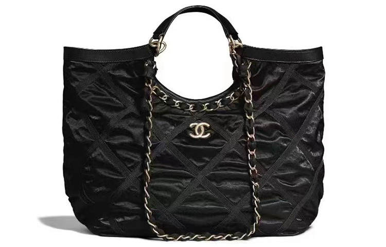 CHANEL Nylon Tote Bag, Shopping Bag, Handbag Medium Women's Black Gold