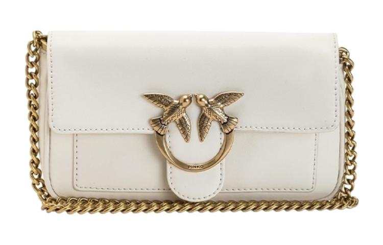 PINKO Cow Leather Bird Bag, Swallow Bag, Shoulder Bag, Crossbody Bag Small Women's White
