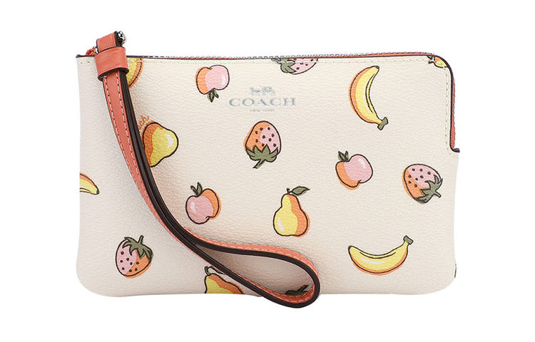 COACH Leather Wallet Clutch Women's Beige Pink