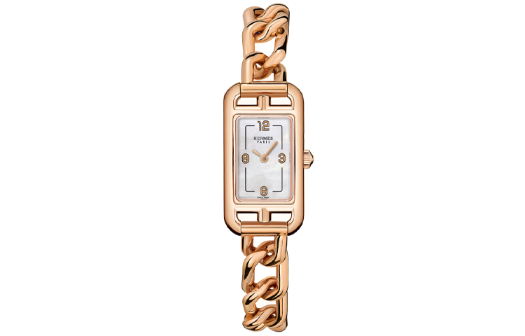HERMES Nantucket Wrist Watches Quartz Movement 18K Rose Gold Strap Mother of Pearl Color Watch Dial Women's Watch