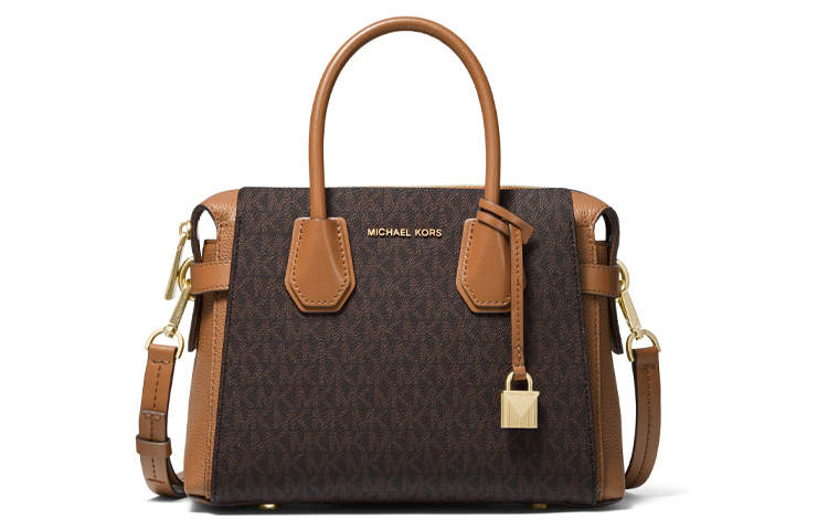 MICHAEL KORS Mercer Artificial Leather Handbag, Shoulder Bag, Crossbody Bag Small Women's Brown & Dark Brown