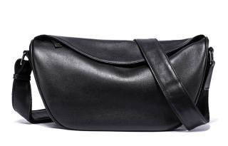 Ace Paul Cow Leather Crescent Bag, Small Square Bag, Shoulder Bag, Crossbody Bag Medium Unisex Black