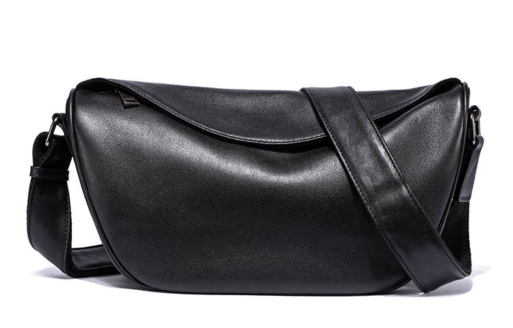 Ace Paul Cow Leather Crescent Bag, Small Square Bag, Shoulder Bag, Crossbody Bag Medium Unisex Black