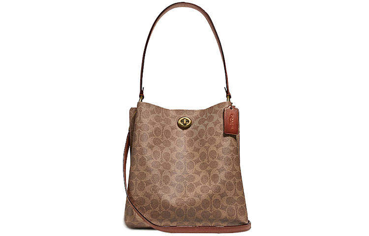 COACH Charlie Canvas With Leather Bucket Bags Crossbody Bag, Shoulder Bag Medium Women's Red Brown