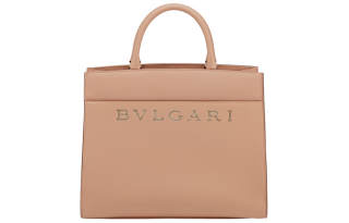 BVLGARI Calfskin Tote One Shoulder Handbag Medium Women's Caramel Topaz Beige