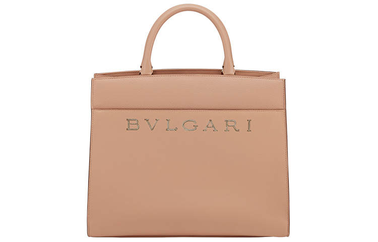 BVLGARI Calfskin Tote One Shoulder Handbag Medium Women's Caramel Topaz Beige