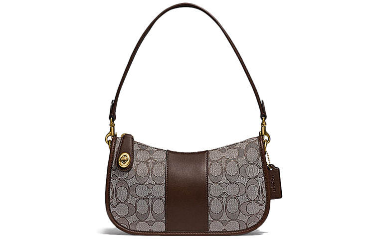 COACH Swinger Classic Jacquard Fabric With Leather Shoulder Bag, Pochette, Handbag, Crossbody Bag, Shoulder Bag Women's