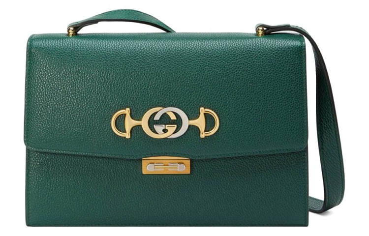 GUCCI Zumi Grain Leather Crossbody Bag, Shoulder Bag Small Women's Dark Green