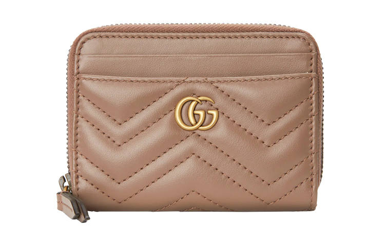 GUCCI GG Marmont Leather Card Holder, Coin Purse Regular Women's Gray Pink