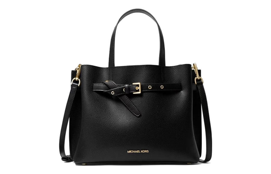 MICHAEL KORS Emilia Litchi Grain Leather Shoulder Bag, Crossbody Bag, Handbag Large Women's Pure Black