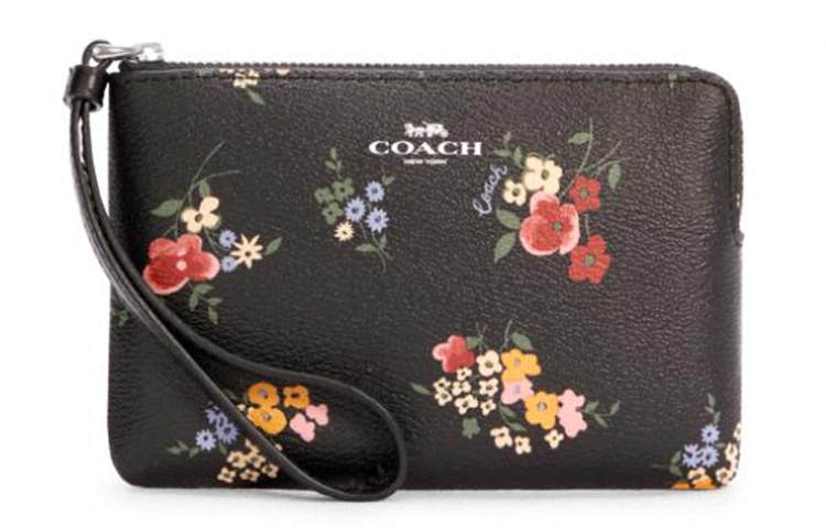 COACH Corner Zip Leather Pochette Coin Purse Wrist Clutch Small Women's Black