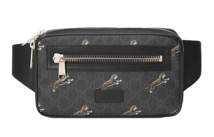 GUCCI Leather Canvas With Leather Sling Bag, Shoulder Bag, Crossbody Bag, Fanny Pack Regular Men's Black Gray