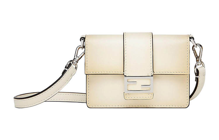 FENDI Baguette Cow Leather Necklace Pouch, Baguette Bag, Handheld Crossbody Bag, Shoulder Bag Men's White