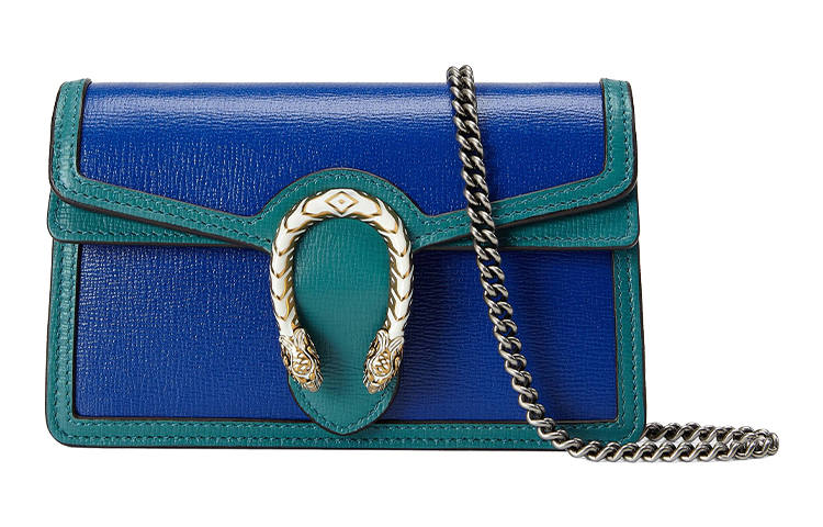 GUCCI Dionysus Leather Crossbody Bag, Handbag, Shoulder Bag Women's Blue & Gemstone Green