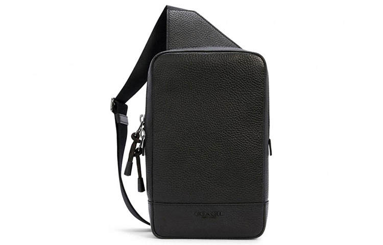 COACH Turner Cow Leather With Fabric Sling Bag, Fanny Pack, Shoulder Bag, Crossbody Bag Men's Black