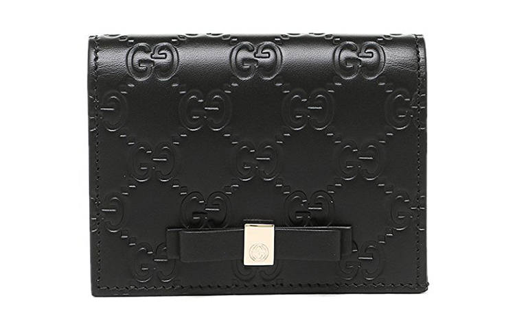 GUCCI Signature Leather Card Holder, Wallet Women's Black