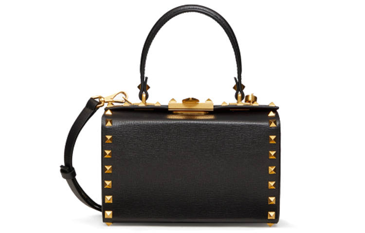 Valentino ROCKSTUD ALCOVE Detachable Strap Grain Calfskin Box Bag, Handbag, Shoulder Bag, Crossbody Bag Women's Black