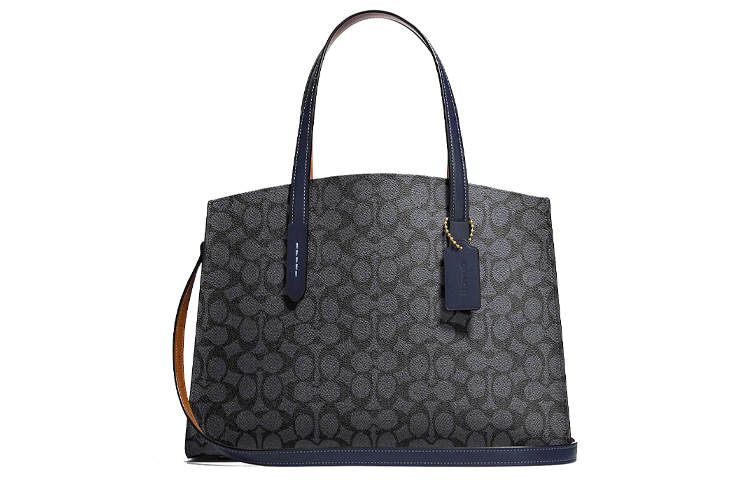 COACH Charlie Canvas With Leather Shoulder Bag, Crossbody Bag, Handbag Large Women's Black