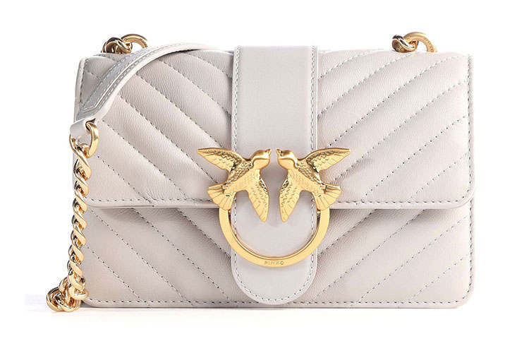 PINKO Sheepskin Swallow Bag, Chain Bag, Crossbody Bag, Shoulder Bag Women's Gray White