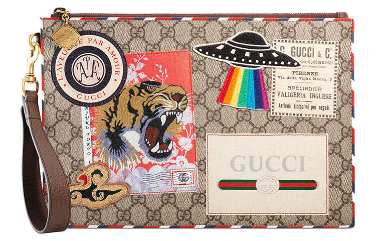 GUCCI GG Supreme Canvas With Leather Clutch Men's Beige & Ebony