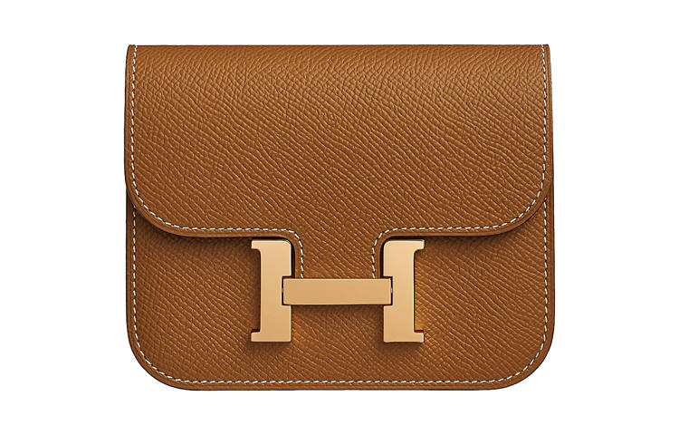 HERMES Constance Slim Gold tone Lock Epsom Leather Clutch Wallet Women's 37 Gold Brown