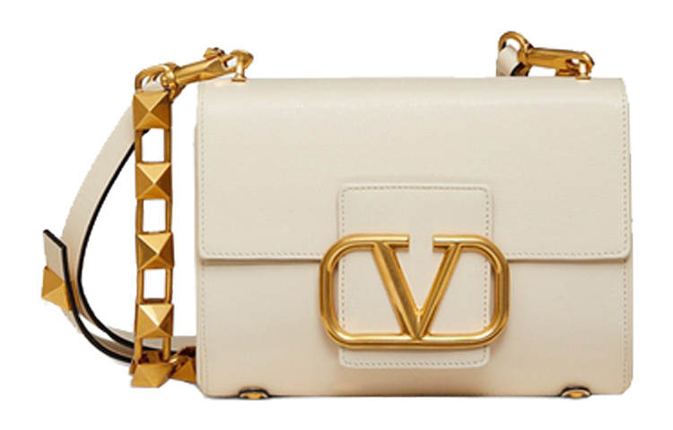 Valentino Calfskin Shoulder Bag, Crossbody Bag Small Women's Light Ivory White